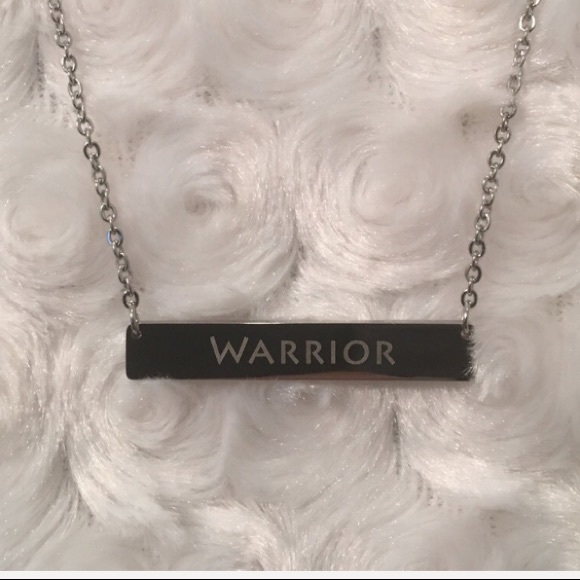 Boutique Jewelry - Warrior engraved silver bar necklace